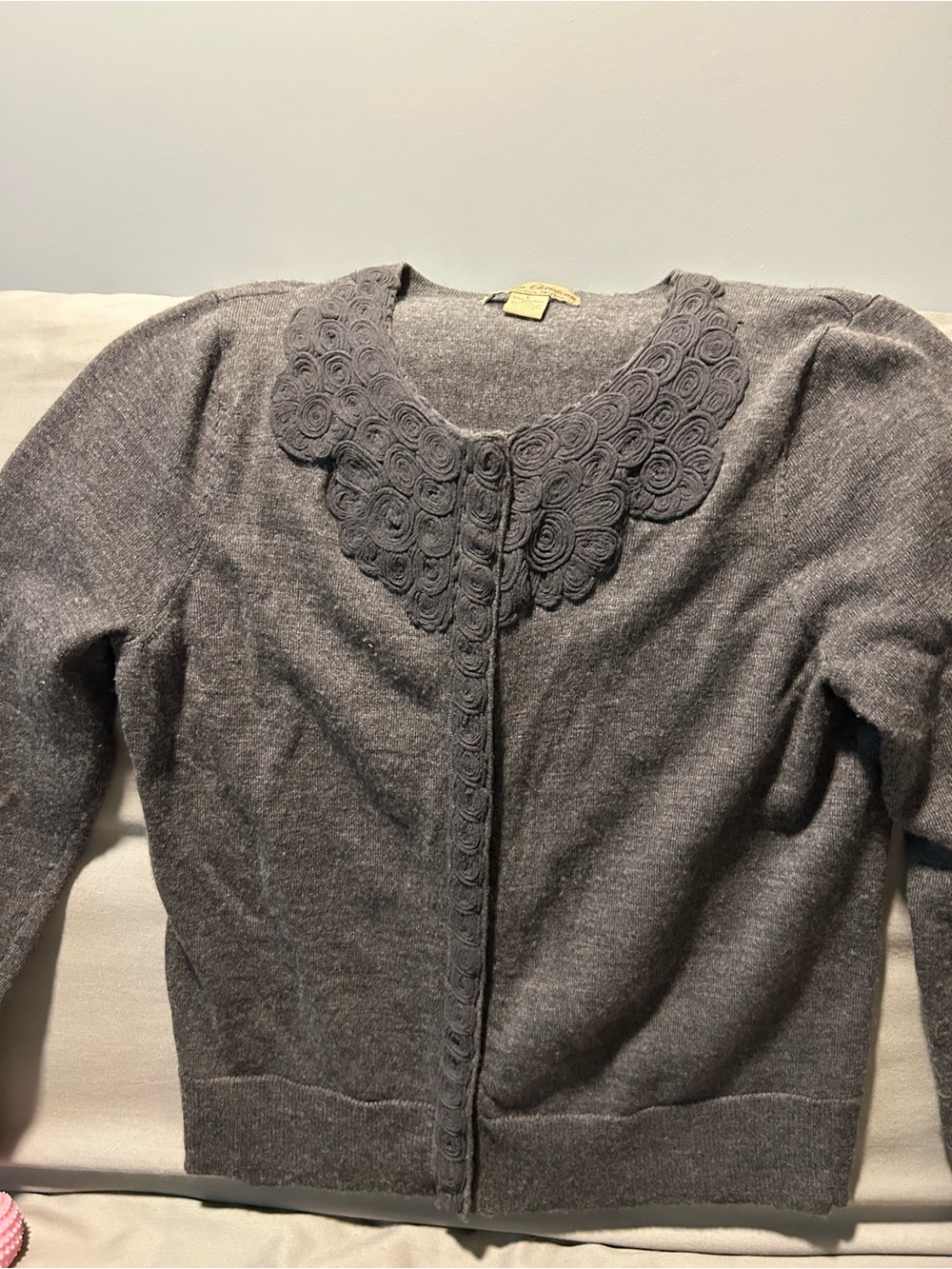 Marisa Christina Gray Decorative Collar Cardigan Sweater